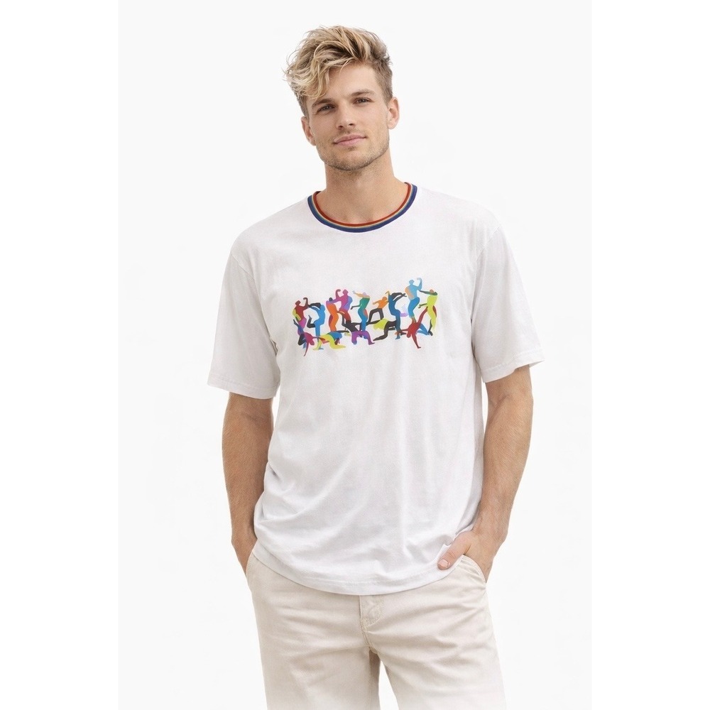NWOT Bombas Mens Bee Proud T-Shirt 2XL White Rainbow Trim Colorful Crew Neck Tee